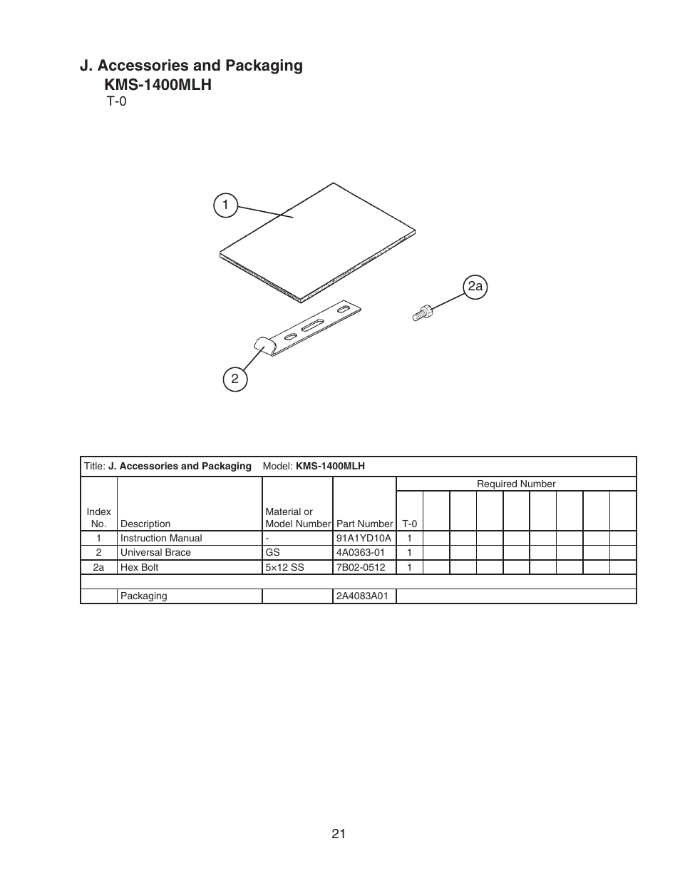 J. accessories and packaging, J. accessories and packaging kms-1400mlh | Hoshizaki MODULAR CRESCENT CUBER SERENITY SERIES KMS-1400MLH User Manual | Page 21 / 21