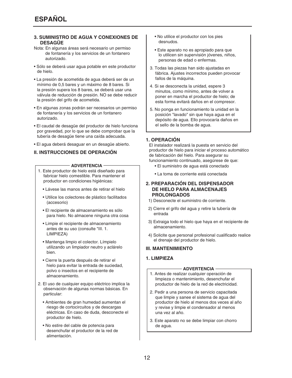 Español | Hoshizaki KM-515MAH-E User Manual | Page 12 / 30