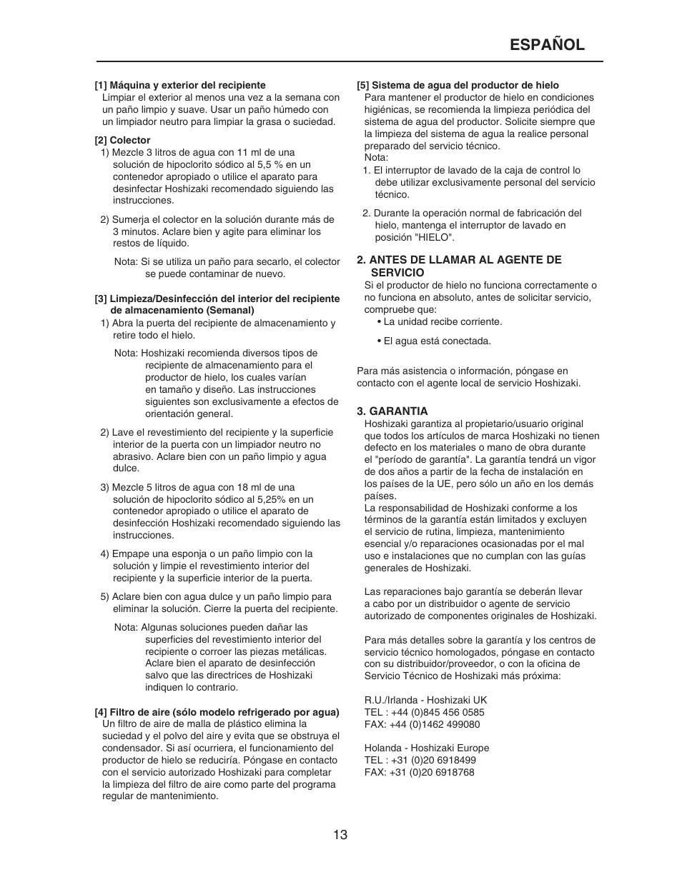 Español | Hoshizaki KM-515MAH-E User Manual | Page 13 / 30