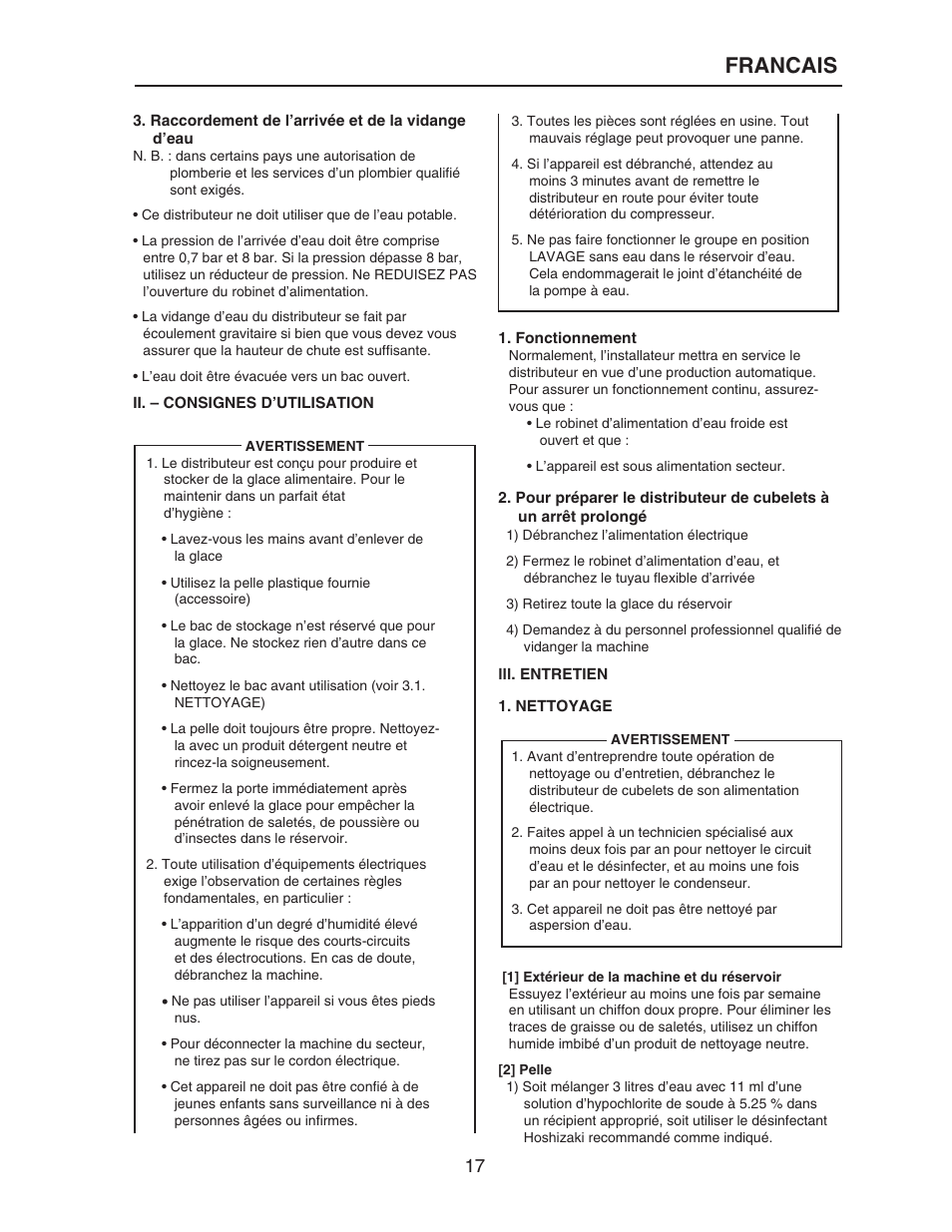Francais | Hoshizaki KM-515MAH-E User Manual | Page 17 / 30