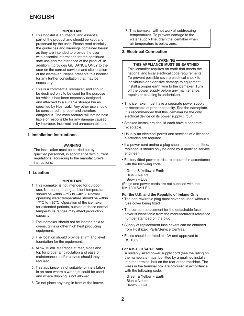 English | Hoshizaki KM-515MAH-E User Manual | Page 2 / 30