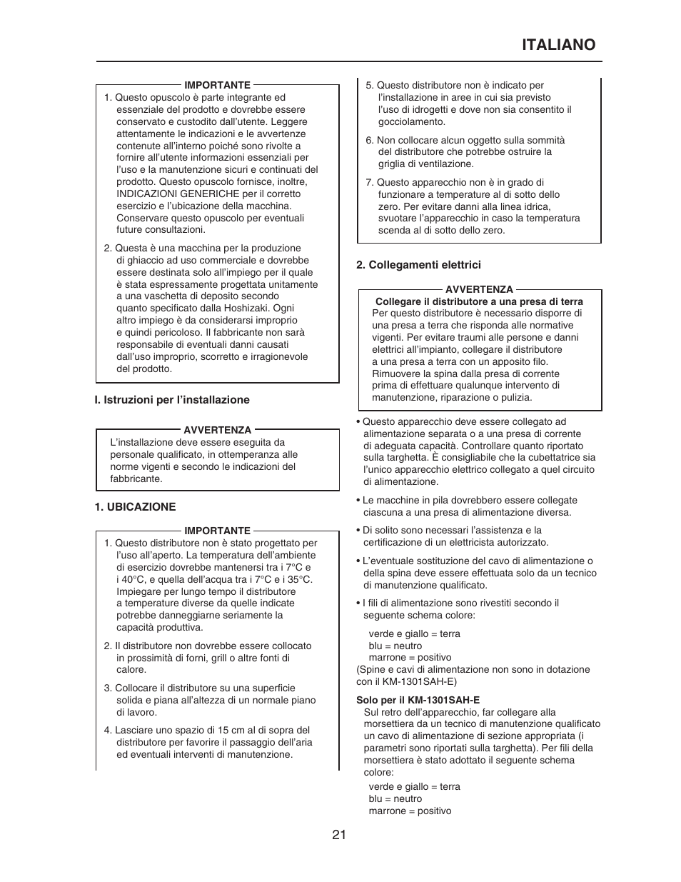 Italiano | Hoshizaki KM-515MAH-E User Manual | Page 21 / 30