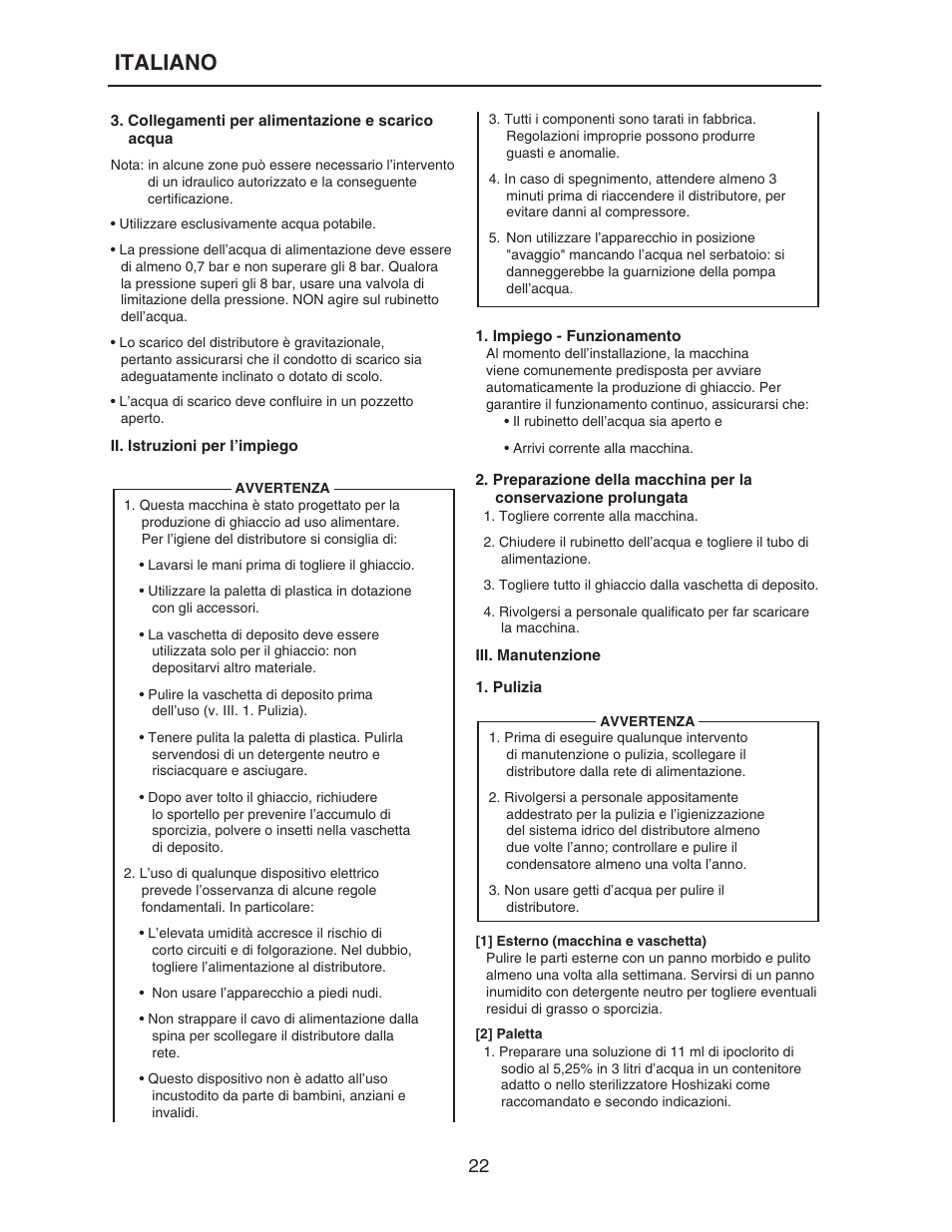 Italiano | Hoshizaki KM-515MAH-E User Manual | Page 22 / 30