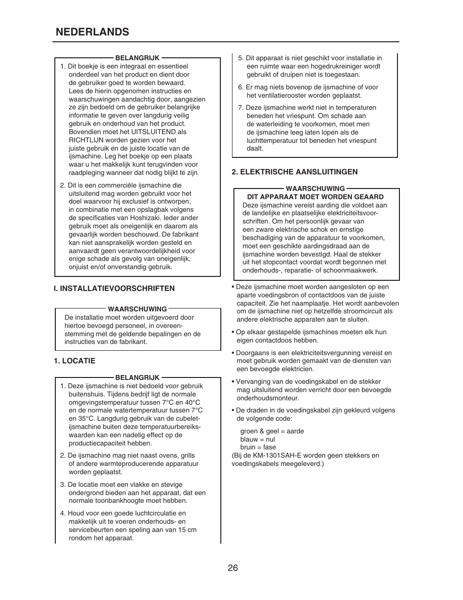 Nederlands | Hoshizaki KM-515MAH-E User Manual | Page 26 / 30