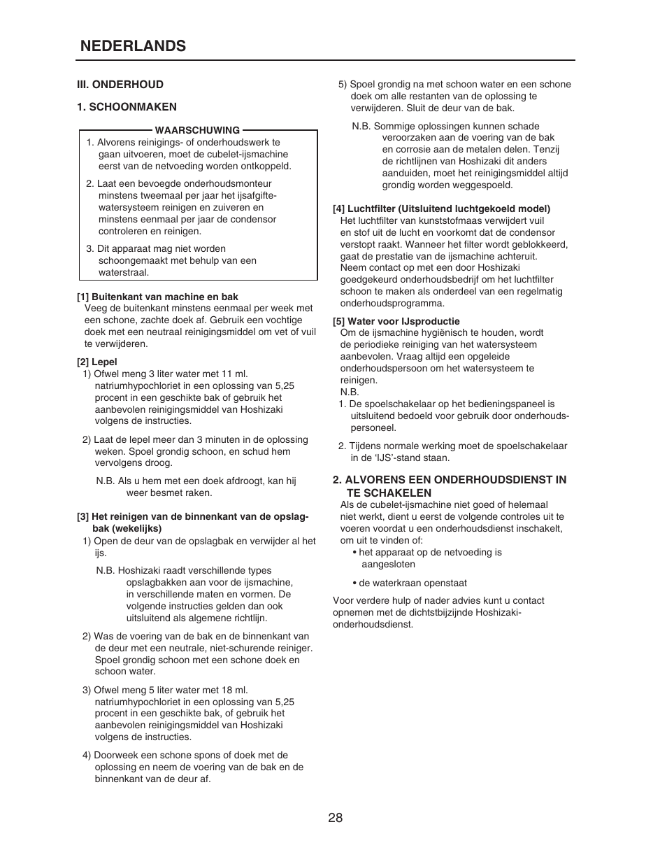 Nederlands | Hoshizaki KM-515MAH-E User Manual | Page 28 / 30