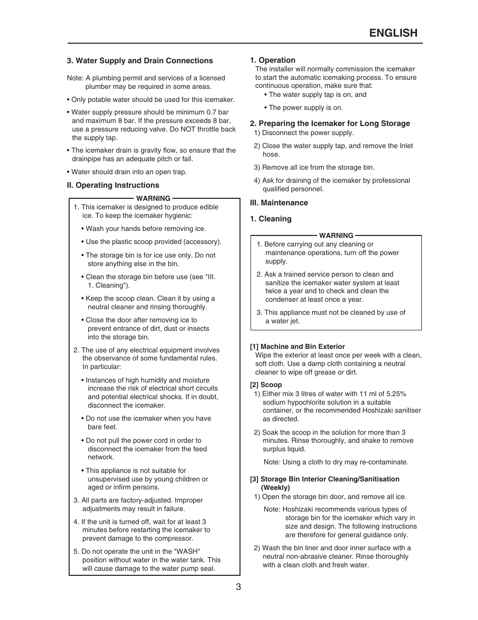 English | Hoshizaki KM-515MAH-E User Manual | Page 3 / 30