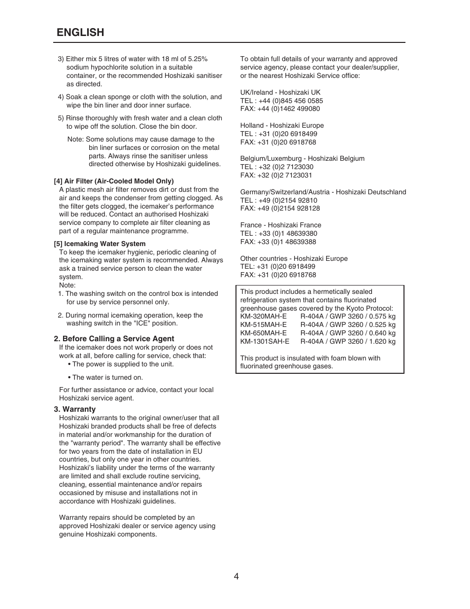 English | Hoshizaki KM-515MAH-E User Manual | Page 4 / 30