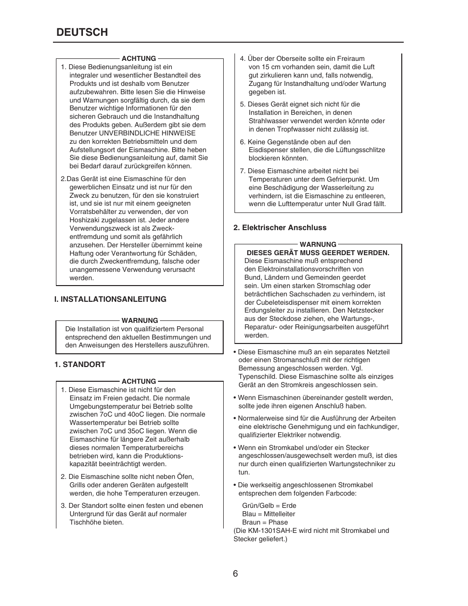 Deutsch | Hoshizaki KM-515MAH-E User Manual | Page 6 / 30