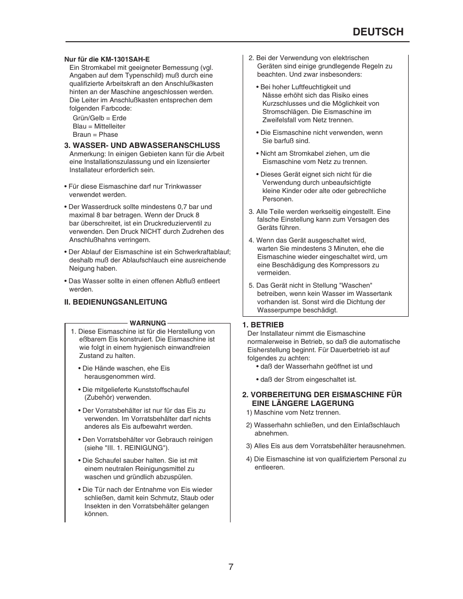 Deutsch | Hoshizaki KM-515MAH-E User Manual | Page 7 / 30