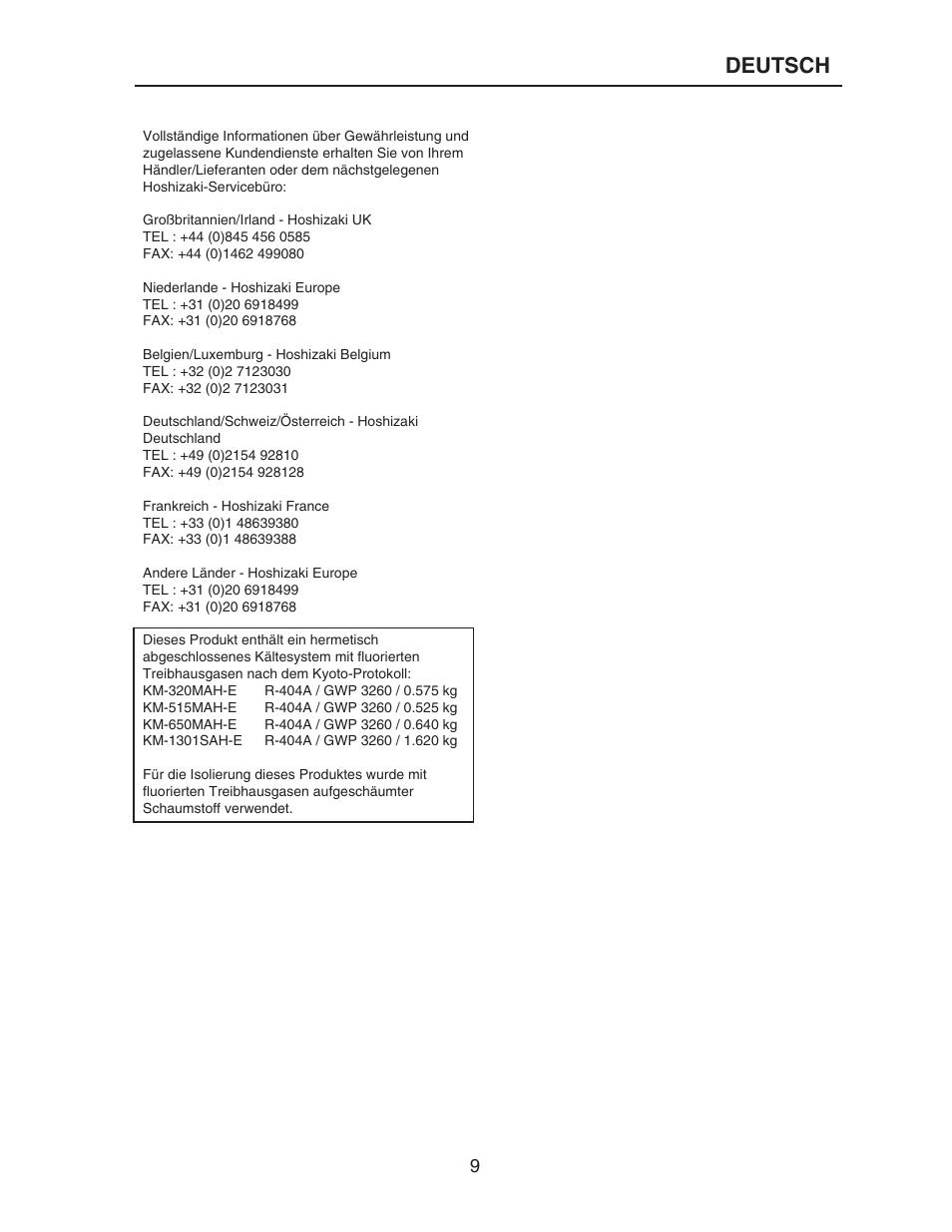 Deutsch | Hoshizaki KM-515MAH-E User Manual | Page 9 / 30