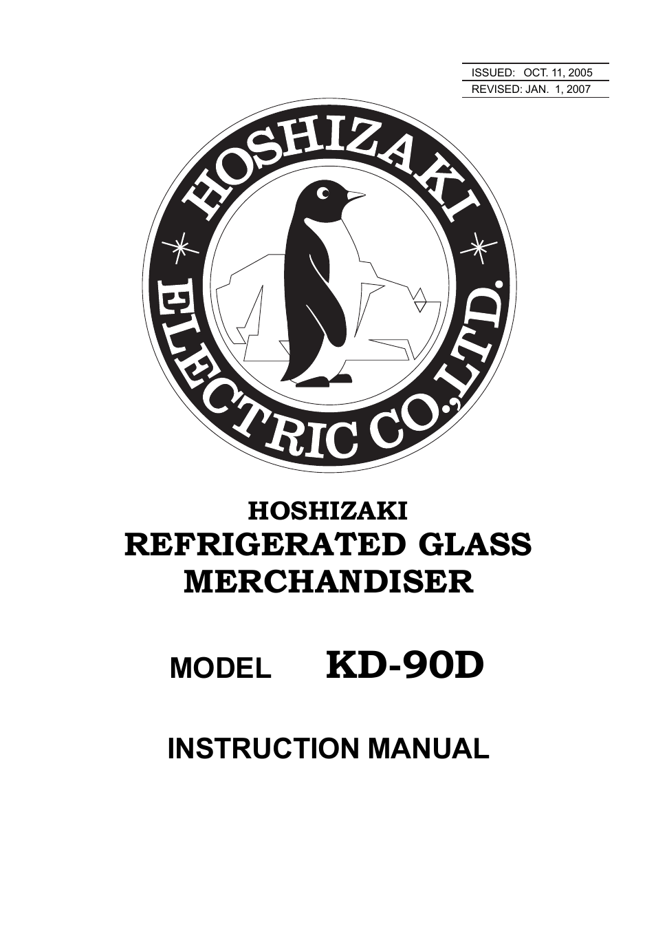 Hoshizaki REFRIGERATED GLASS MERCHANDISER KD-90D User Manual | 12 pages