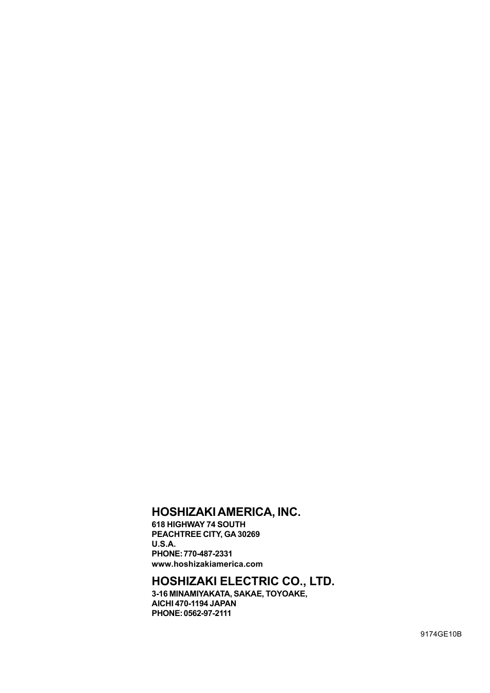 Hoshizaki electric co., ltd, Hoshizaki america, inc | Hoshizaki REFRIGERATED GLASS MERCHANDISER KD-90D User Manual | Page 12 / 12