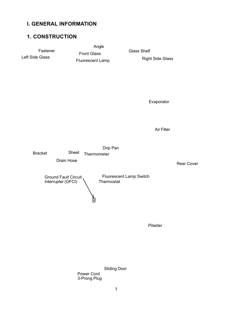 I. general information 1. construction | Hoshizaki REFRIGERATED GLASS MERCHANDISER KD-90D User Manual | Page 3 / 12