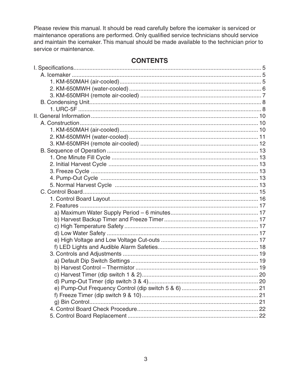 Hoshizaki MODULAR CRESCENT CUBER KM-650MWH User Manual | Page 3 / 54