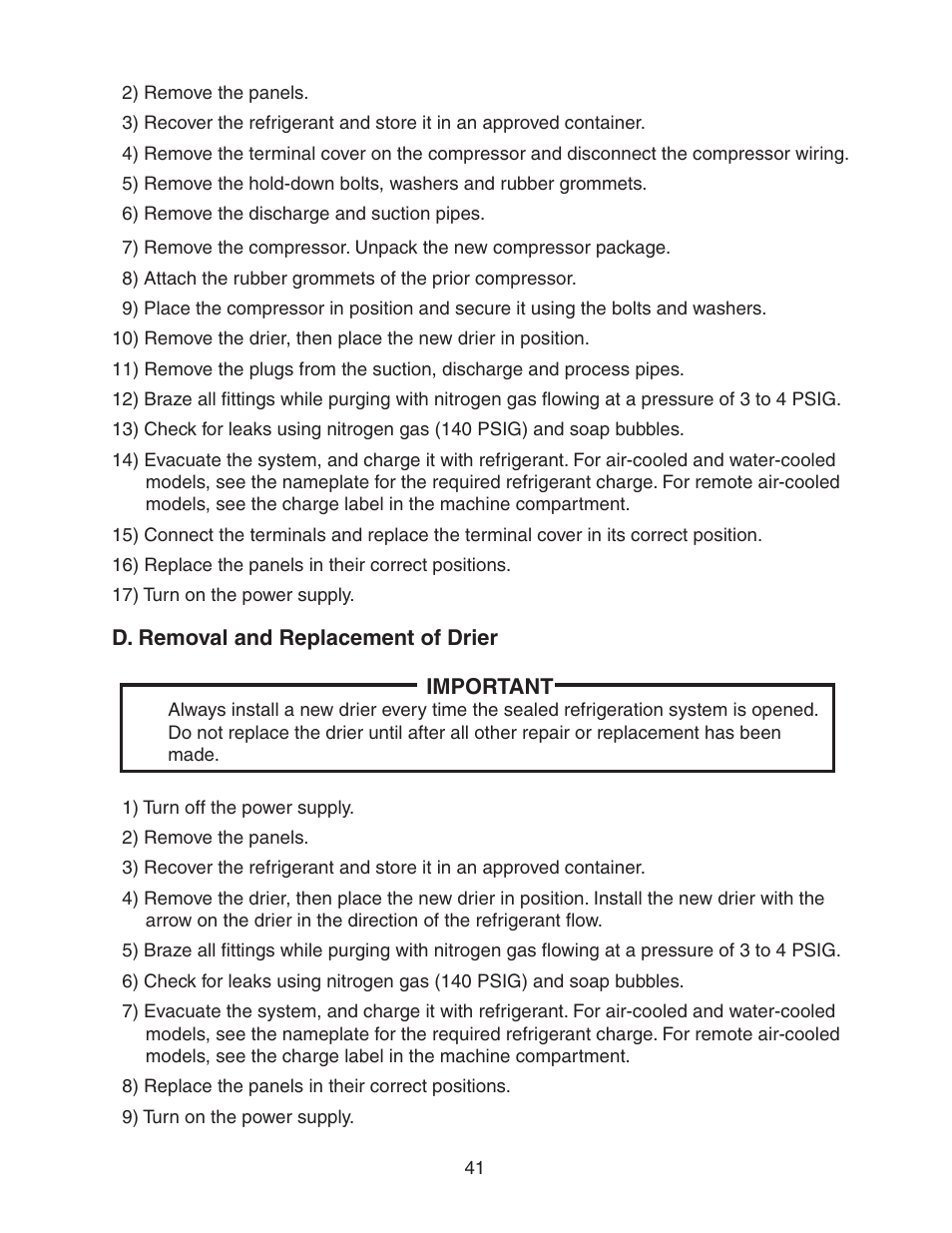 D. removal and replacement of drier | Hoshizaki MODULAR CRESCENT CUBER KM-650MWH User Manual | Page 41 / 54