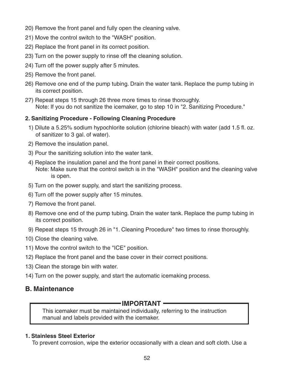 B. maintenance | Hoshizaki MODULAR CRESCENT CUBER KM-650MWH User Manual | Page 52 / 54