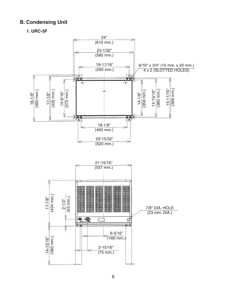 B. condensing unit, Urc-5f | Hoshizaki MODULAR CRESCENT CUBER KM-650MWH User Manual | Page 8 / 54