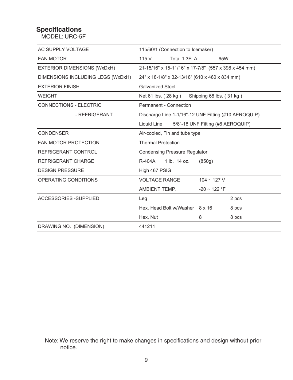 Specifications | Hoshizaki MODULAR CRESCENT CUBER KM-650MWH User Manual | Page 9 / 54