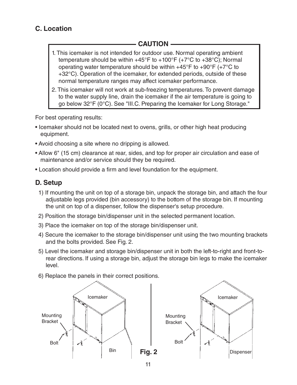 C. location, D. setup, C. location d. setup | Hoshizaki KMD-901MRH User Manual | Page 11 / 27