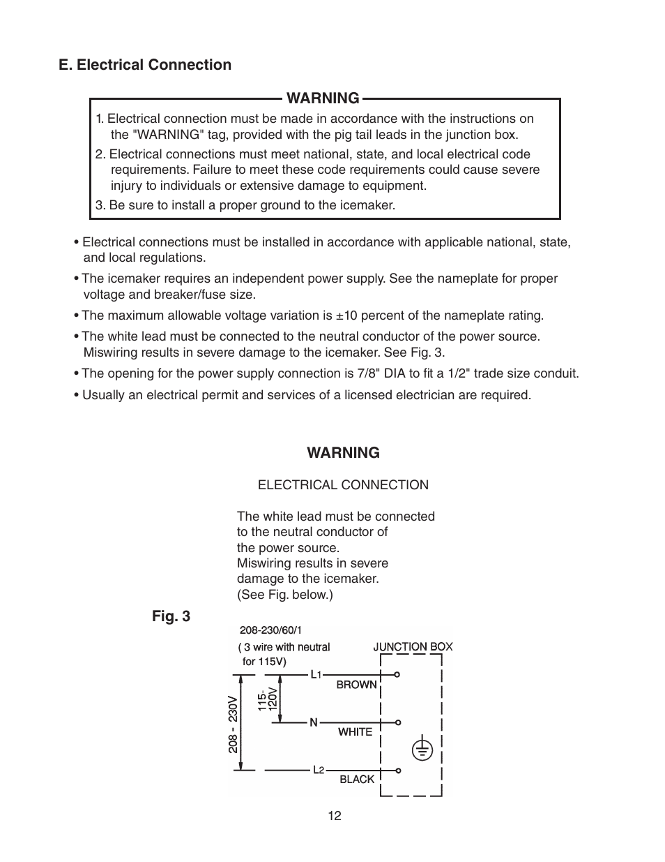 E. electrical connection | Hoshizaki KMD-901MRH User Manual | Page 12 / 27