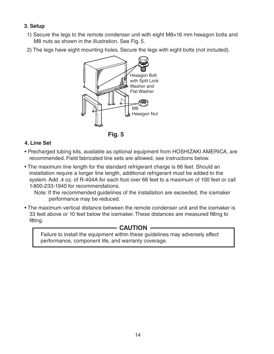 Setup, Line set, Setup 4. line set | Hoshizaki KMD-901MRH User Manual | Page 14 / 27
