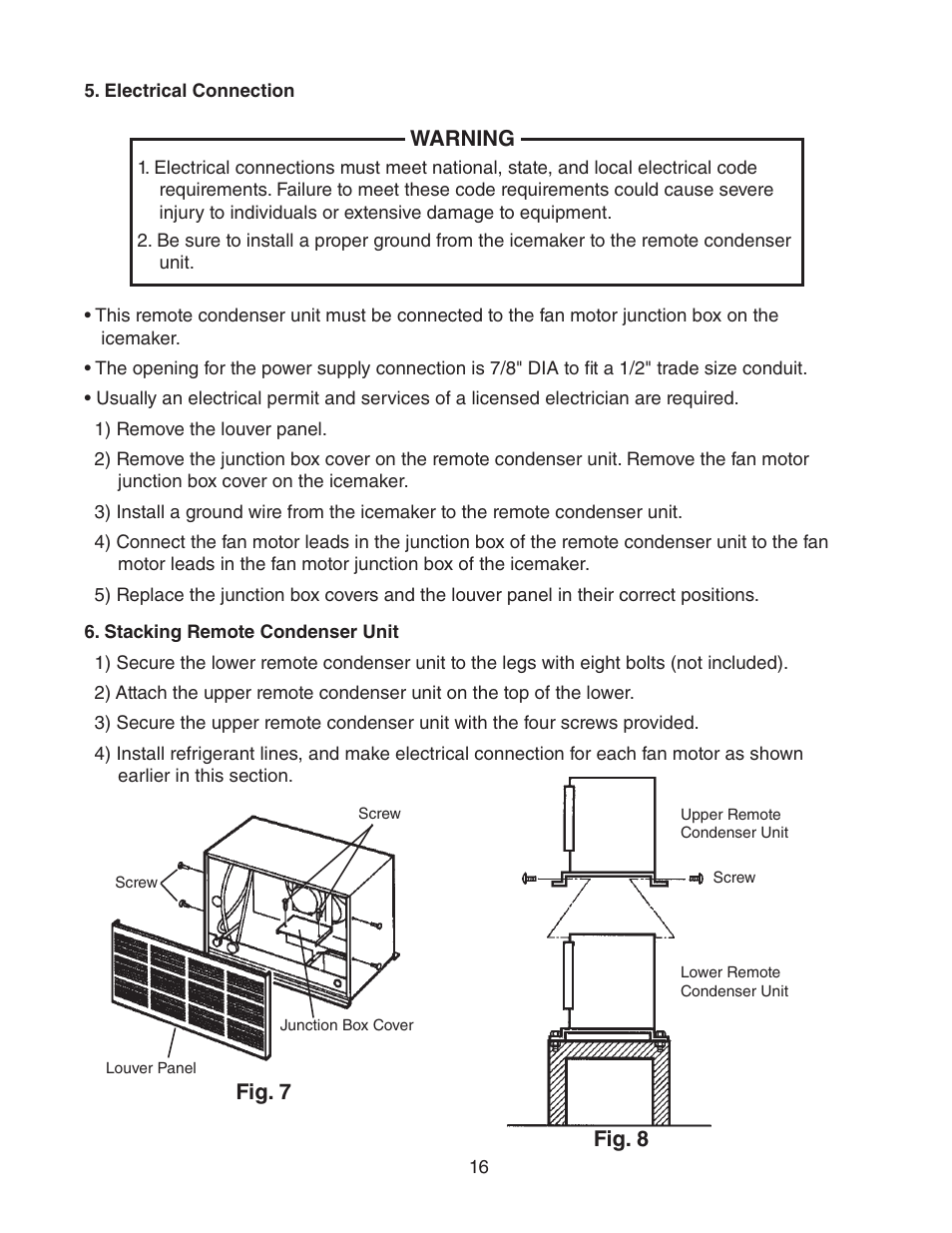 Electrical connection, Stacking remote condenser unit | Hoshizaki KMD-901MRH User Manual | Page 16 / 27