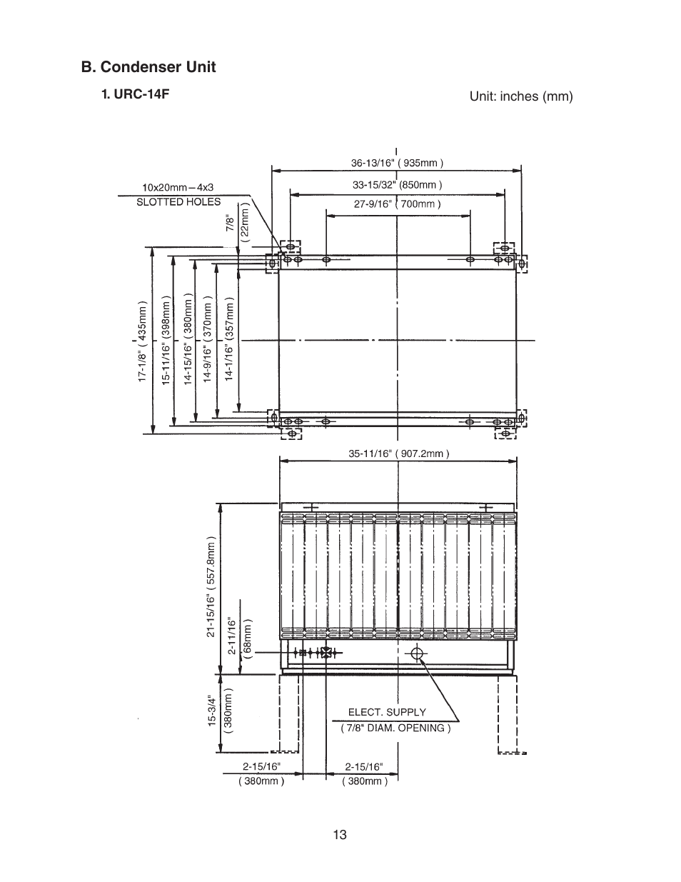 B. condenser unit, Urc-14f | Hoshizaki KM-1301SAH/3 User Manual | Page 13 / 84