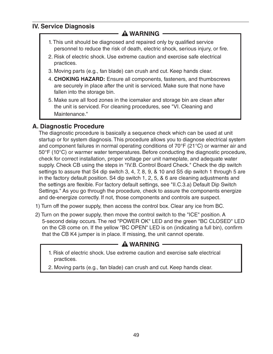 Iv. service diagnosis, A. diagnostic procedure | Hoshizaki KM-1301SAH/3 User Manual | Page 49 / 84