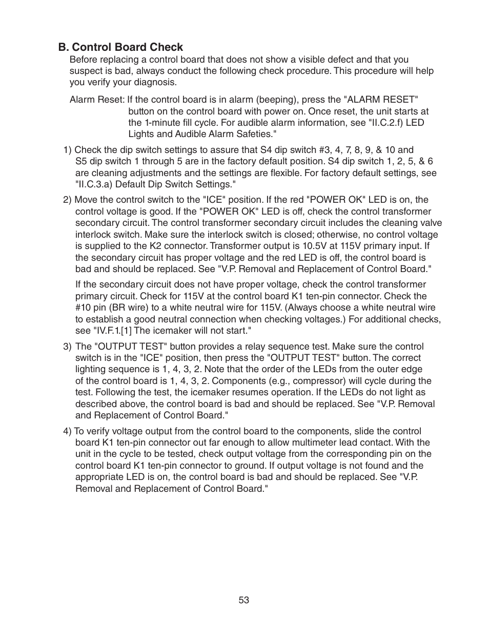 B. control board check | Hoshizaki KM-1301SAH/3 User Manual | Page 53 / 84
