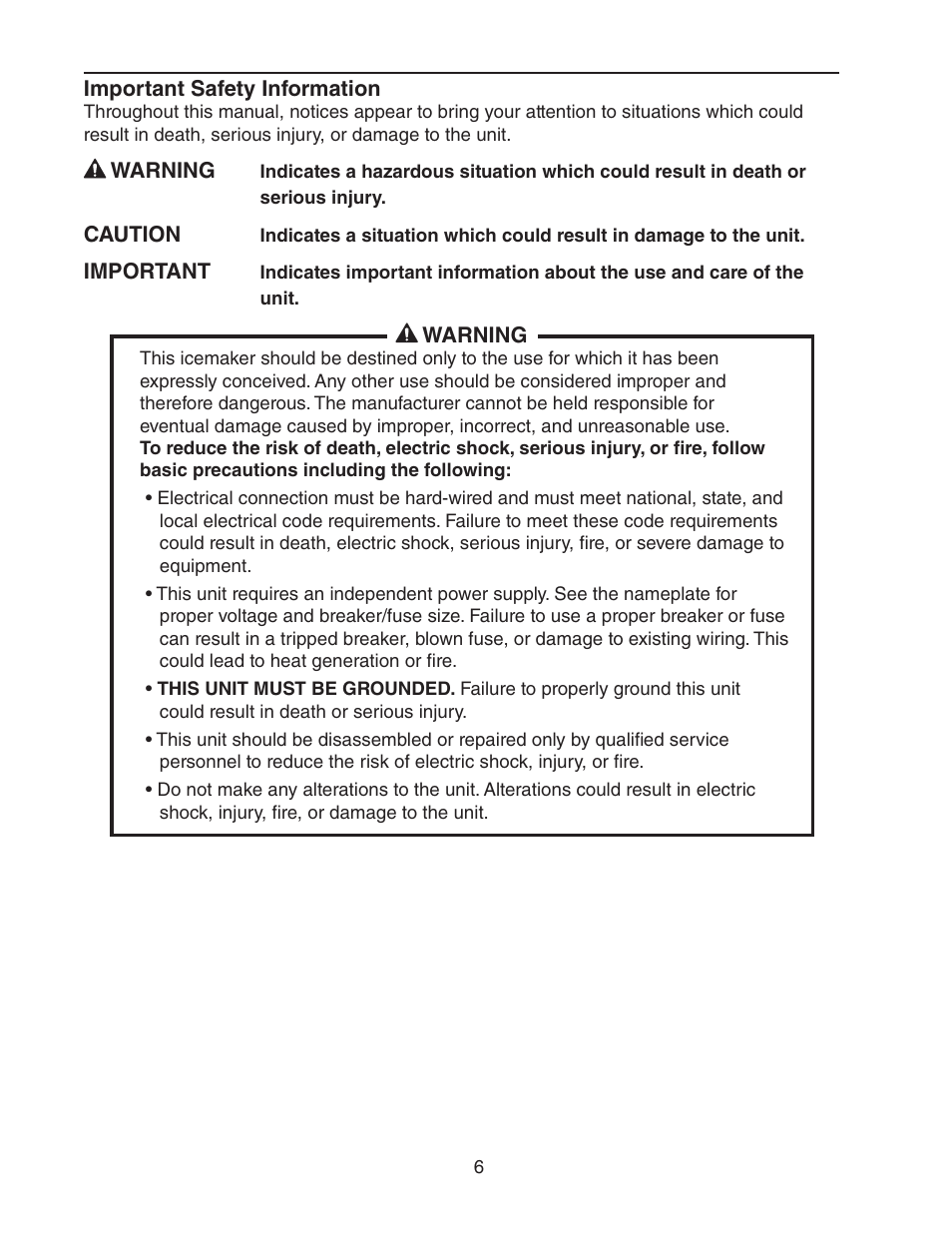 Important safety information | Hoshizaki KM-1301SAH/3 User Manual | Page 6 / 84