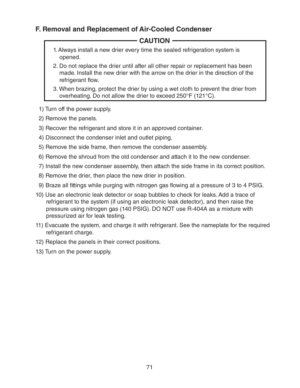 F. removal and replacement of air-cooled condenser | Hoshizaki KM-1301SAH/3 User Manual | Page 71 / 84