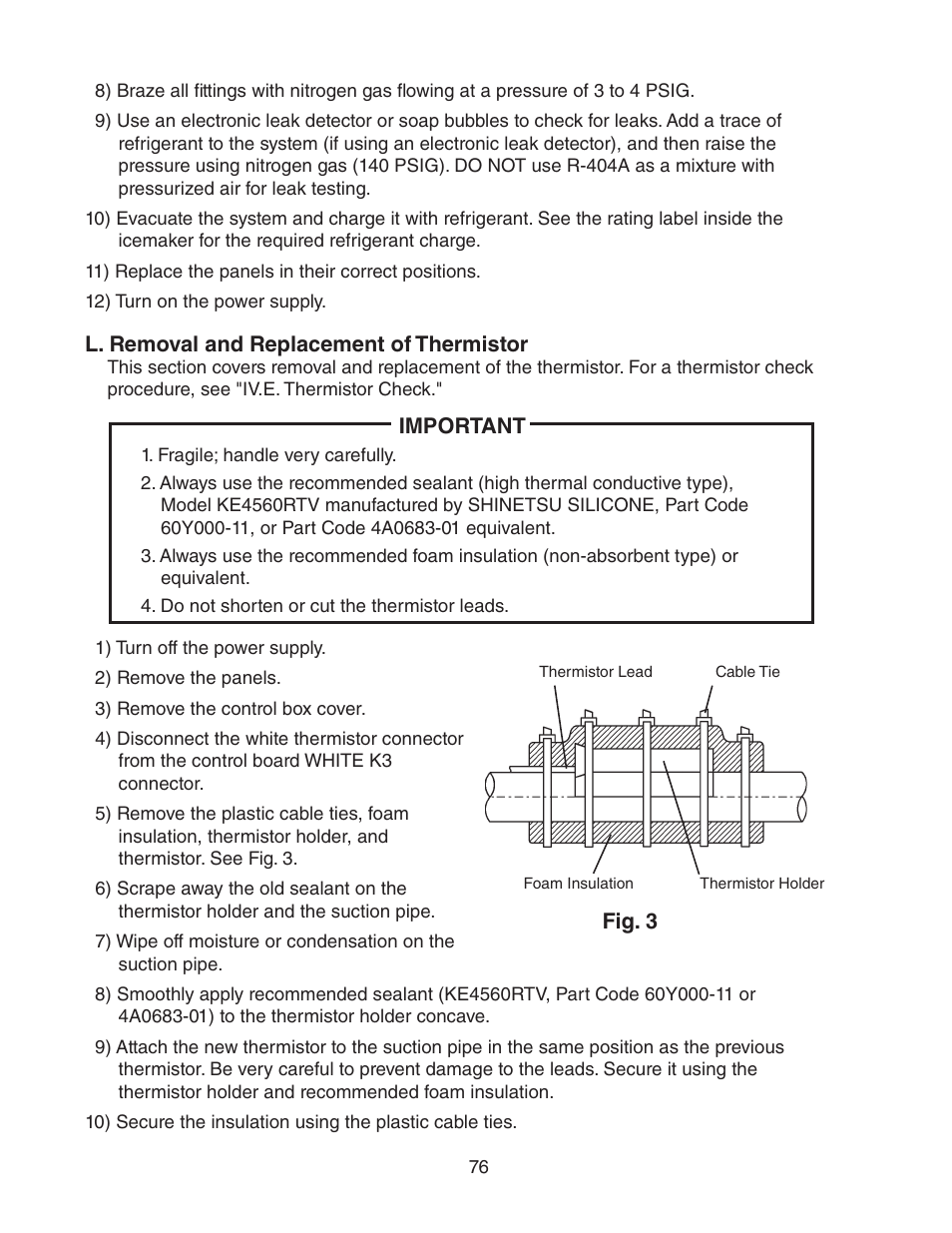 L. removal and replacement of thermistor | Hoshizaki KM-1301SAH/3 User Manual | Page 76 / 84