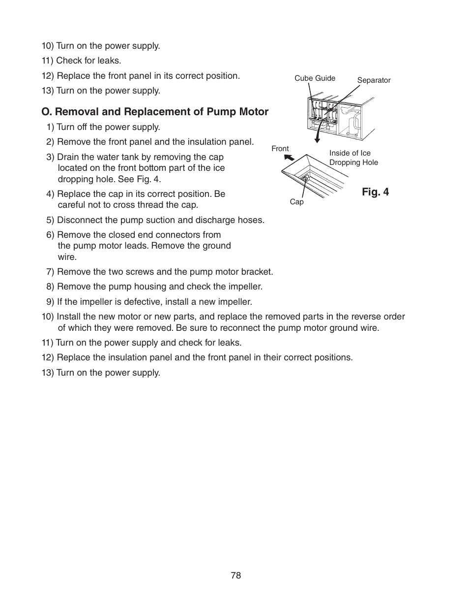 O. removal and replacement of pump motor, Fig. 4 | Hoshizaki KM-1301SAH/3 User Manual | Page 78 / 84