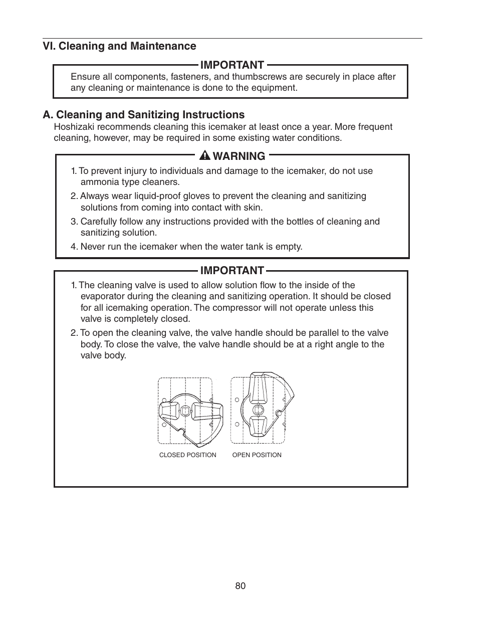 Vi. cleaning and maintenance, A. cleaning and sanitizing instructions | Hoshizaki KM-1301SAH/3 User Manual | Page 80 / 84