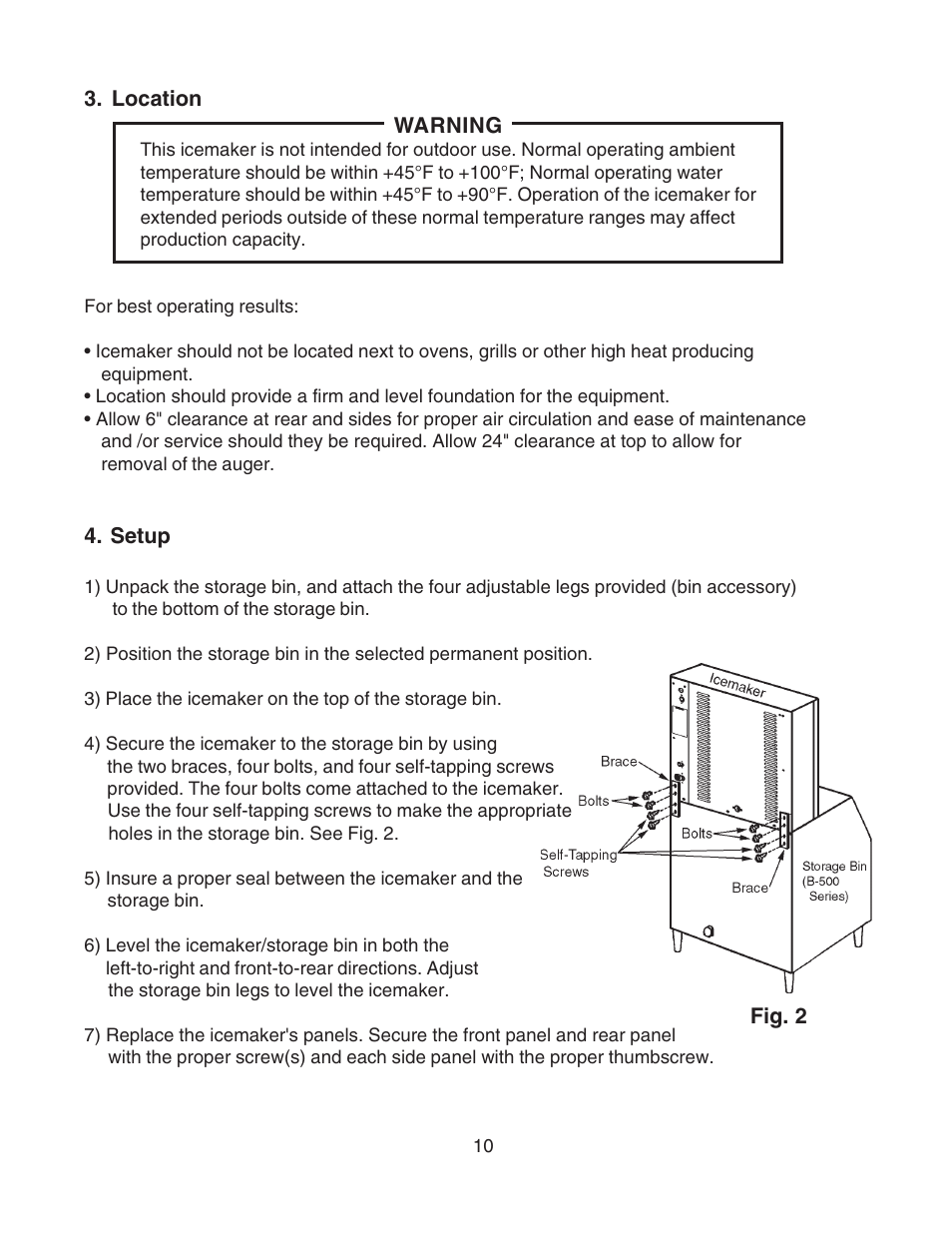 Location, Setup, Location 4. setup | Hoshizaki MODULAR FLAKER SERENITY SERIES SRC-10H User Manual | Page 10 / 25