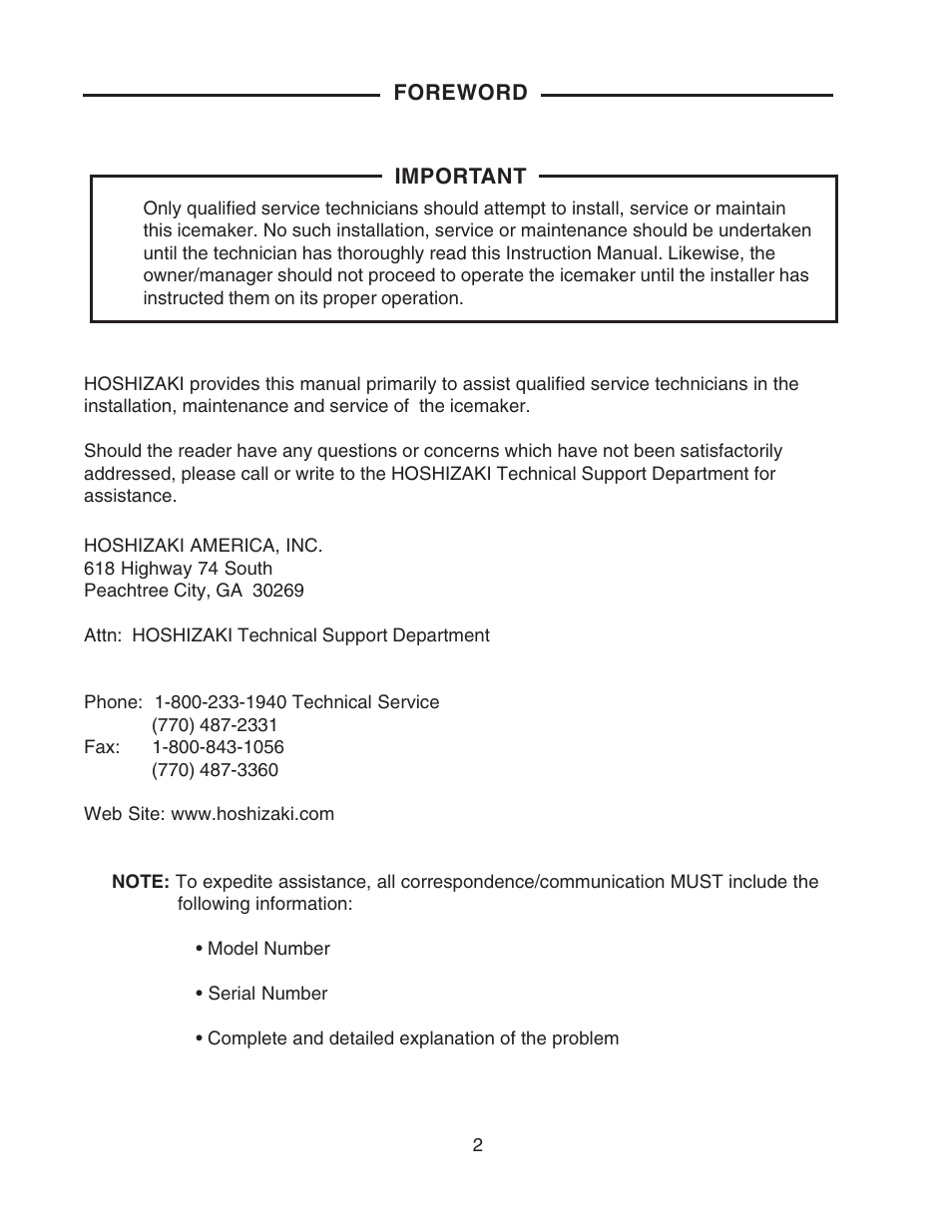 Hoshizaki MODULAR FLAKER SERENITY SERIES SRC-10H User Manual | Page 2 / 25