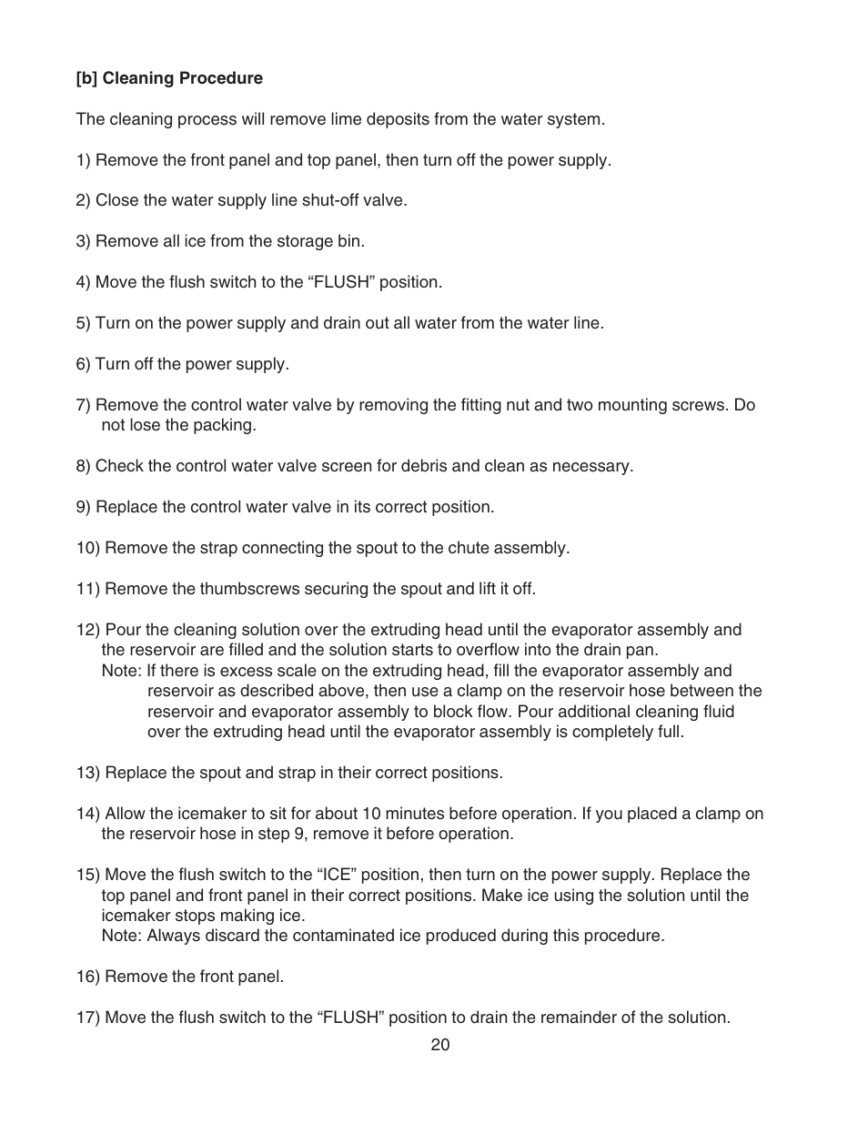 B] cleaning procedure | Hoshizaki MODULAR FLAKER SERENITY SERIES SRC-10H User Manual | Page 20 / 25