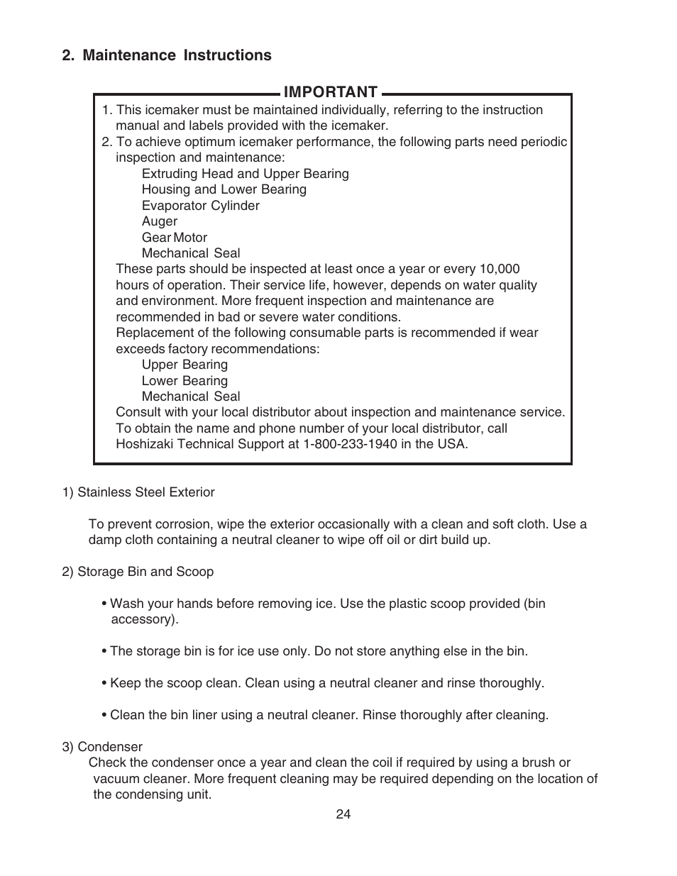 Maintenance instructions | Hoshizaki MODULAR FLAKER SERENITY SERIES SRC-10H User Manual | Page 24 / 25