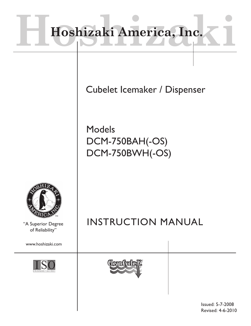 Hoshizaki DCM-750BWH(-OS) User Manual | 32 pages