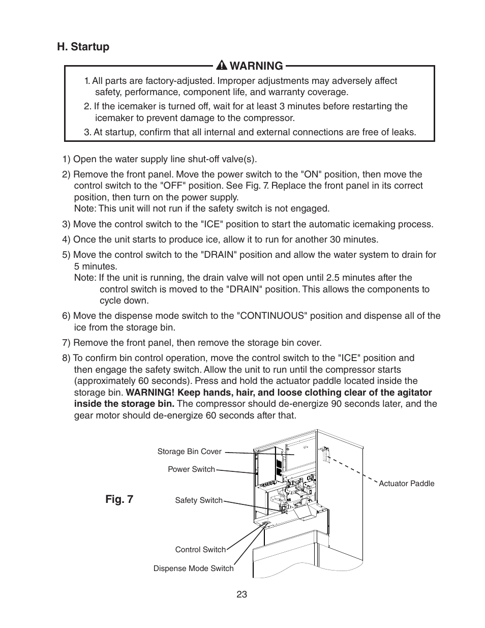 H. startup | Hoshizaki DCM-750BWH(-OS) User Manual | Page 23 / 32