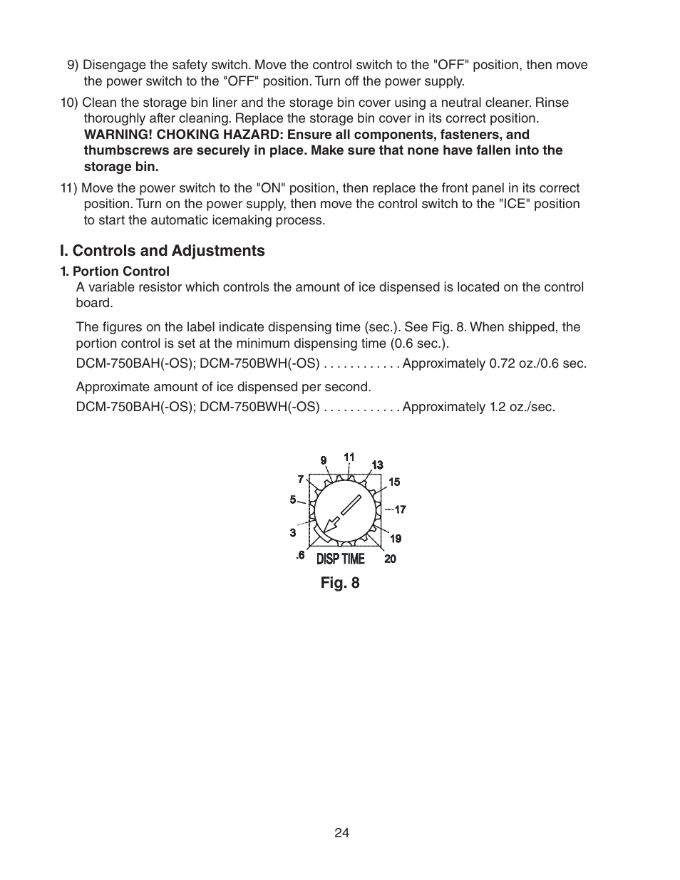 I. controls and adjustments | Hoshizaki DCM-750BWH(-OS) User Manual | Page 24 / 32