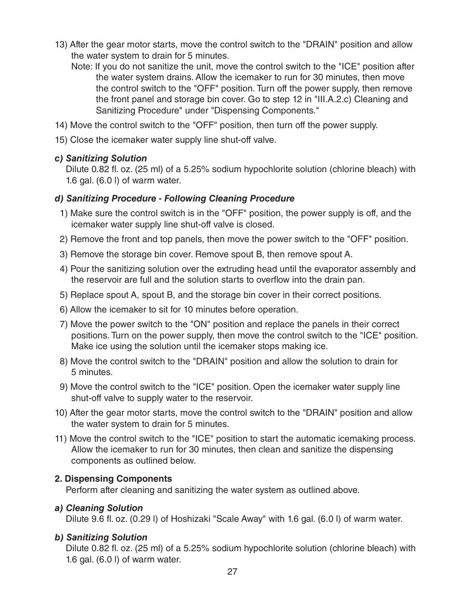Dispensing components | Hoshizaki DCM-750BWH(-OS) User Manual | Page 27 / 32