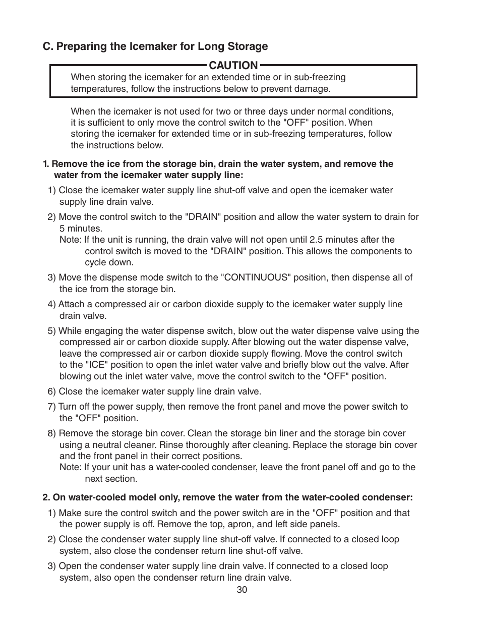 C. preparing the icemaker for long storage | Hoshizaki DCM-750BWH(-OS) User Manual | Page 30 / 32