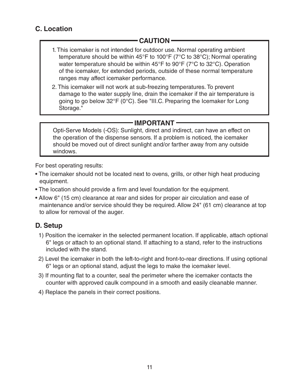 C. location, D. setup, C. location d. setup | Hoshizaki DCM-300BAH(-OS) User Manual | Page 11 / 25