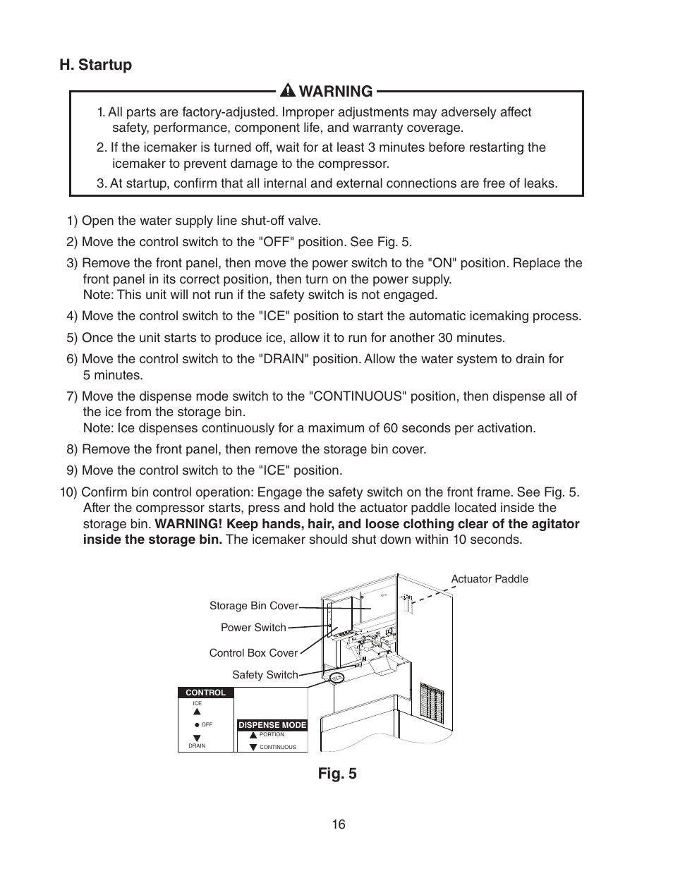 H. startup, H. startup warning, Fig. 5 | Hoshizaki DCM-300BAH(-OS) User Manual | Page 16 / 25