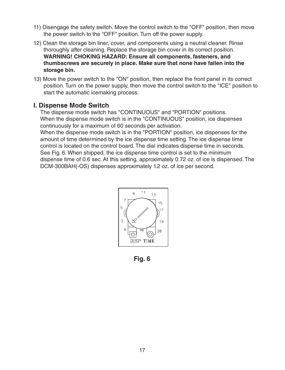 I. dispense mode switch | Hoshizaki DCM-300BAH(-OS) User Manual | Page 17 / 25
