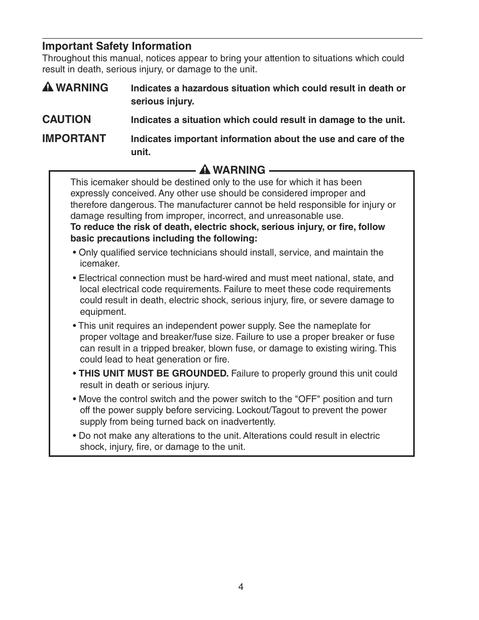 Important safety information | Hoshizaki DCM-300BAH(-OS) User Manual | Page 4 / 25