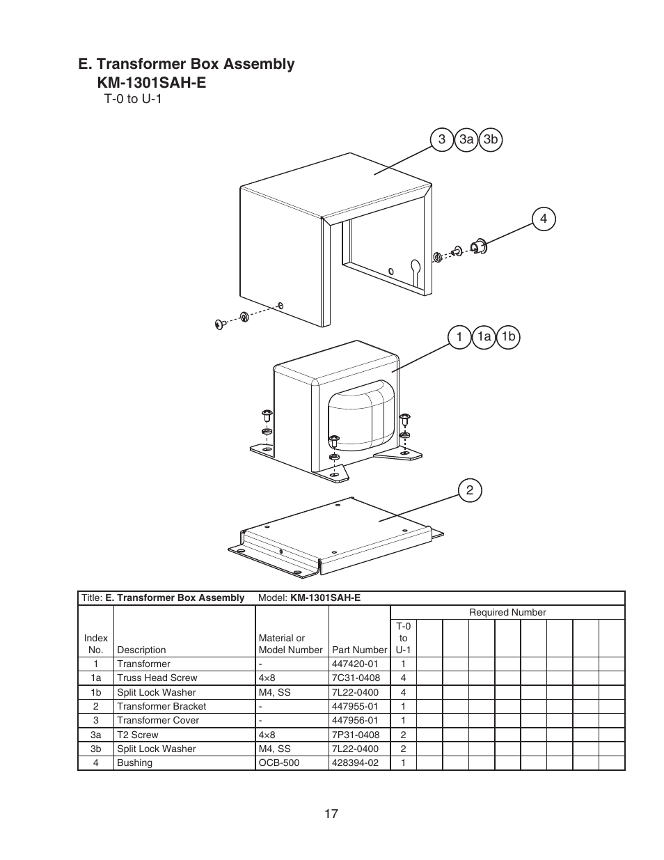 E. transformer box assembly, E. transformer box assembly km-1301sah-e | Hoshizaki KM-1301SAH-E User Manual | Page 17 / 22