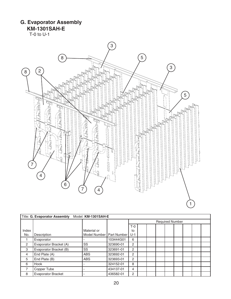 G. evaporator assembly, G. evaporator assembly km-1301sah-e | Hoshizaki KM-1301SAH-E User Manual | Page 20 / 22