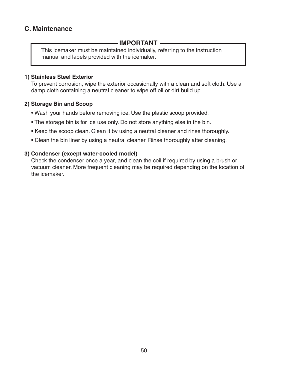 C. maintenance | Hoshizaki KM-320MAH User Manual | Page 50 / 50